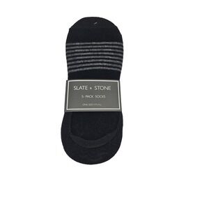 Slate & Stone Men's No Show Socks 5-Pack Black Gray‎ Striped One Size